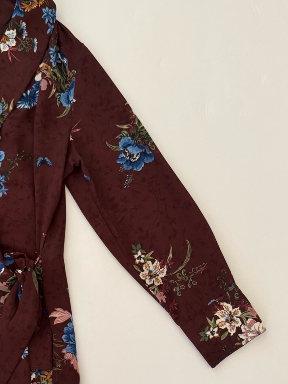 Zara Women's Floral Wrap Long Sleeve Lightweight Blouse Top, Burgundy, Size S - Picture 10 of 11